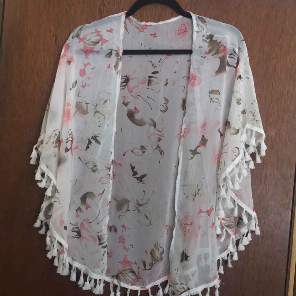 White shawl with floral pattern